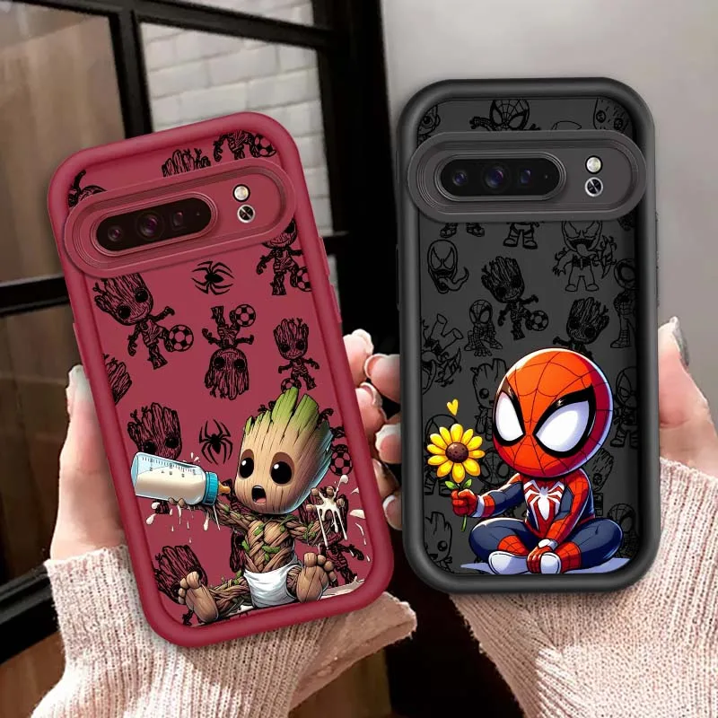 

Spider-Man Groot Avengers Cute Phone Case For Google Pixel 9 8A 8 7 7A Pro XL 5G Eye Ladder Soft TPU Shockproof Cover