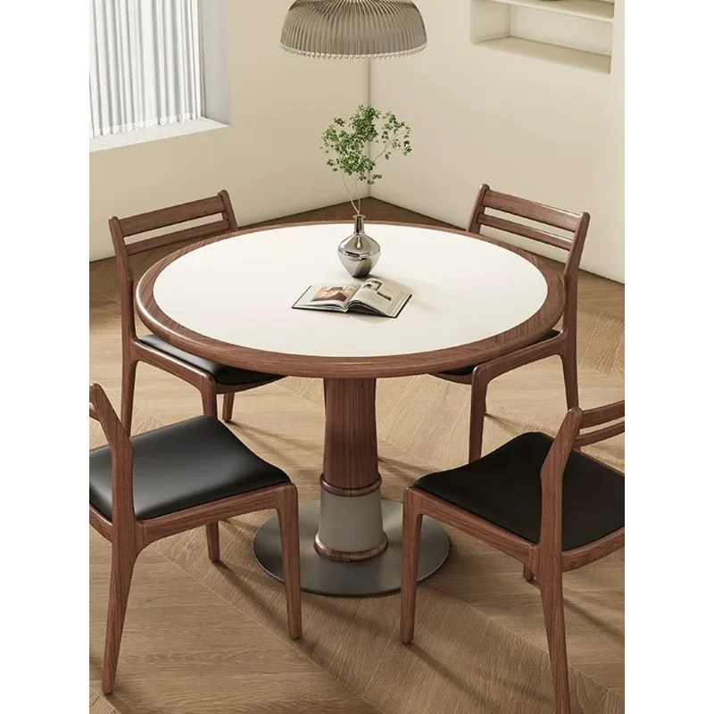 โต๊ะอาหารไม้จริงสไตล์ยุคกลาง ขนาดเล็ก ลายแมลงปอ ไม้สีวอลนัท