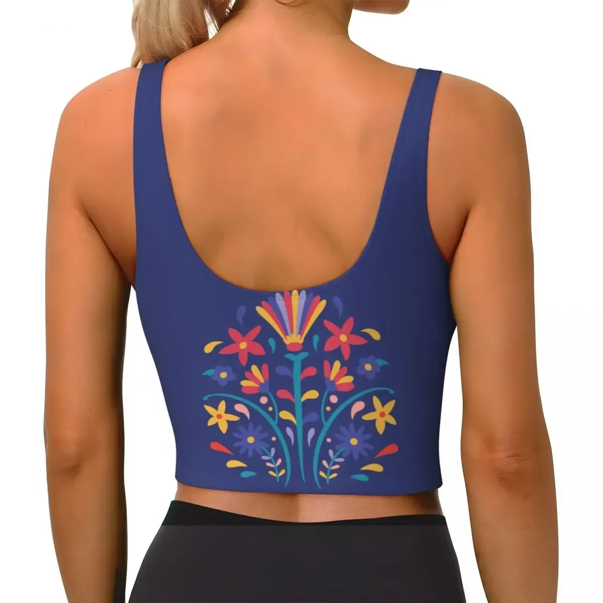 Aangepaste Mexicaanse Otomi bloemensamenstelling kunst High Impact sportbeha's Folk bloemen patroon naadloze training Running Crop Tank Tops