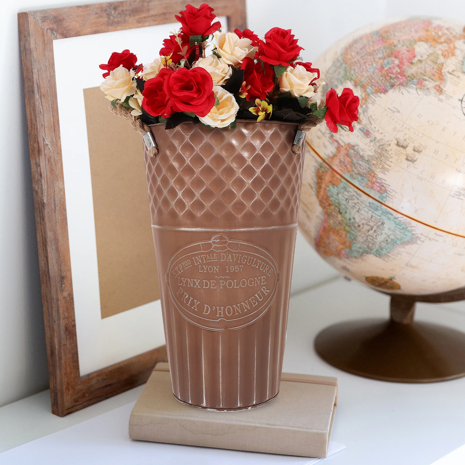 

Dried Iron Vase Coffee Small 25cm Smooth Home Decoration Plant Retro Flower Holder Retro Plant Pot Storage ganizer