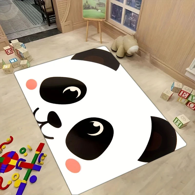 Cute Panda Theme Flannel-printed floor mats are slip-resistant Suitable for living room bedroom terrace garden carpets
