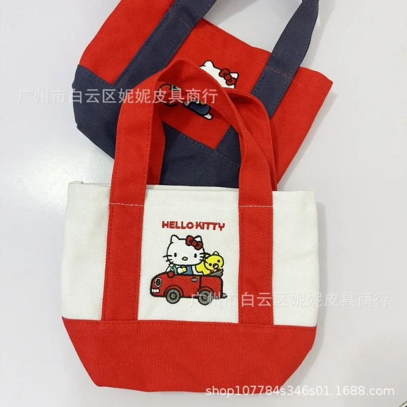 Sweet Hello Kitty Y2K Canvas Tote Mini Bag Kawaii Sanrio Anime Portable Lunch Box Makeup Bag Girl Heart Cartoon Cute Kid Gift