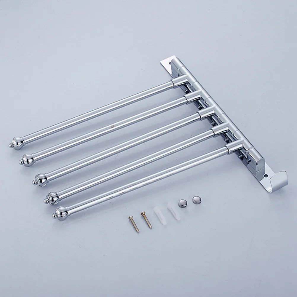 

5 Arm Aluminum Bathroom Towel Rack Wall Mounted Swing Hanger Organizer Space Saving Face Bath Towels Clothes Holder