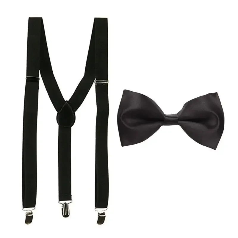 Men's 1920s Gatsby Costume Accessories Gentleman Black Jazz Hat Bow Tie Y-Back Suspender Set Halloween Gangster Cosplay Outfits