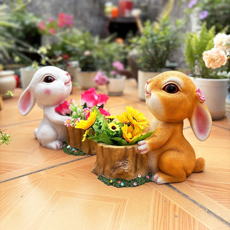 1pc Adorable Rabbit Flowerpot Succulent Planting Pot Healing Animal Resin Outdoor Garden Courtyard Office Desk Decor