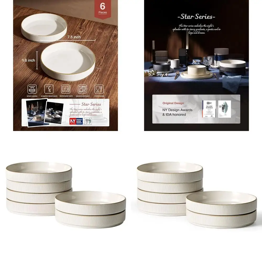 

Set of 6 7.5 Pasta & Salad Bowls, Double Reactive Glaze, Stackable, Ideal for Housewarming, Thanksgiving, Christmas Gifts, White