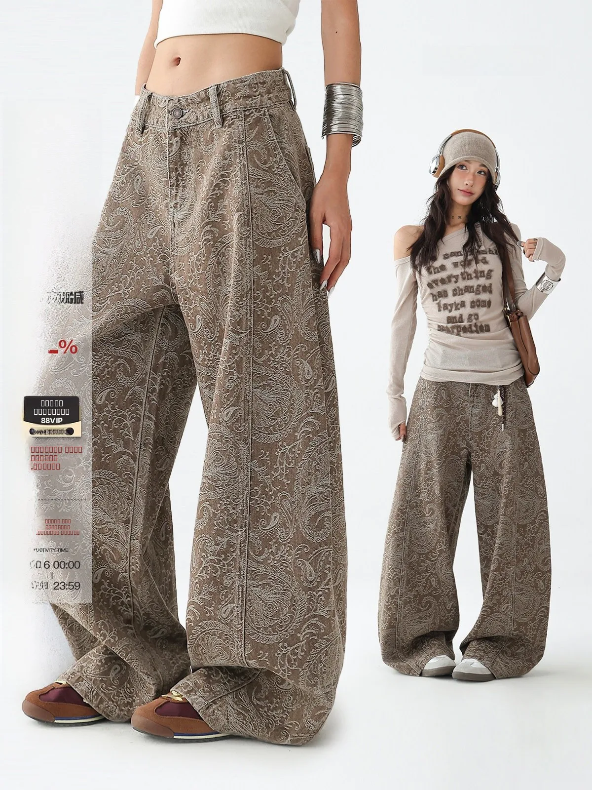 

Джинсы AceStudios Autumnal Simple Casual с широкими штанинами и прямым кроем, модные женские брюки с цветочным дизайном Caew Flower