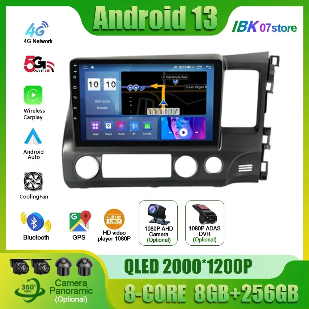 For Honda Civic 8 2005-2012 Right Drive Android 13 Car Radio Multimedia Navigation 4G Screen Wireless Carplay Stereo Console