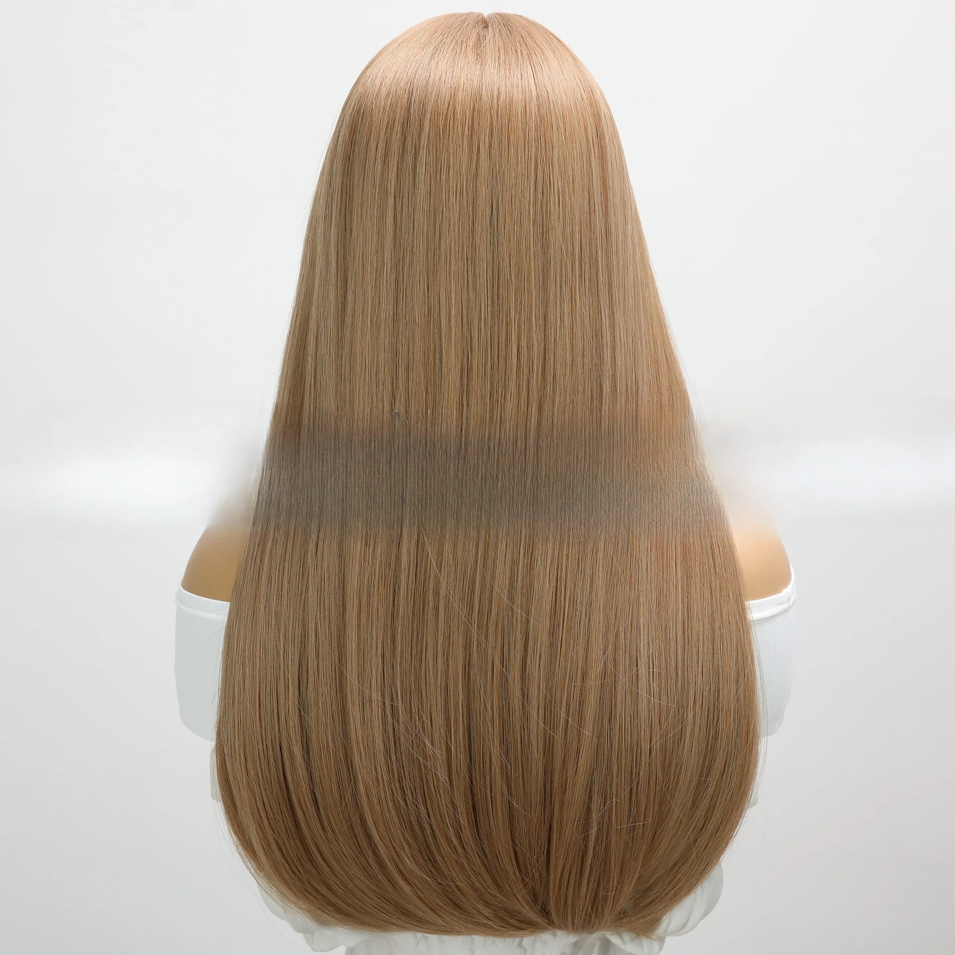 Moda popular peruca feminina qi franja marrom claro longo cabelo reto arnês de seda de alta temperatura