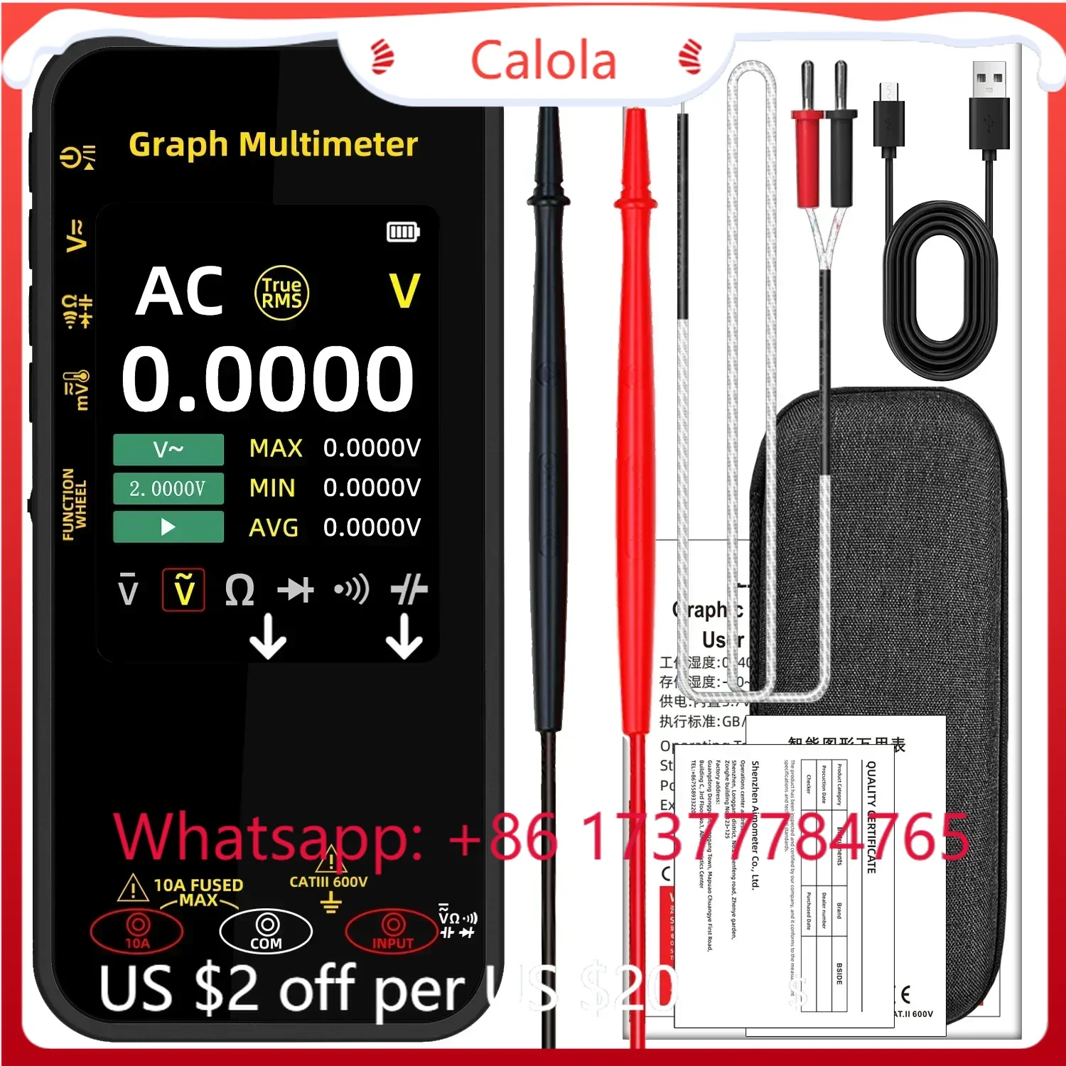 Intelligent Digital Multimeter Voltage Waveform Recording Current Temperature Tester Rotatable Display Screen