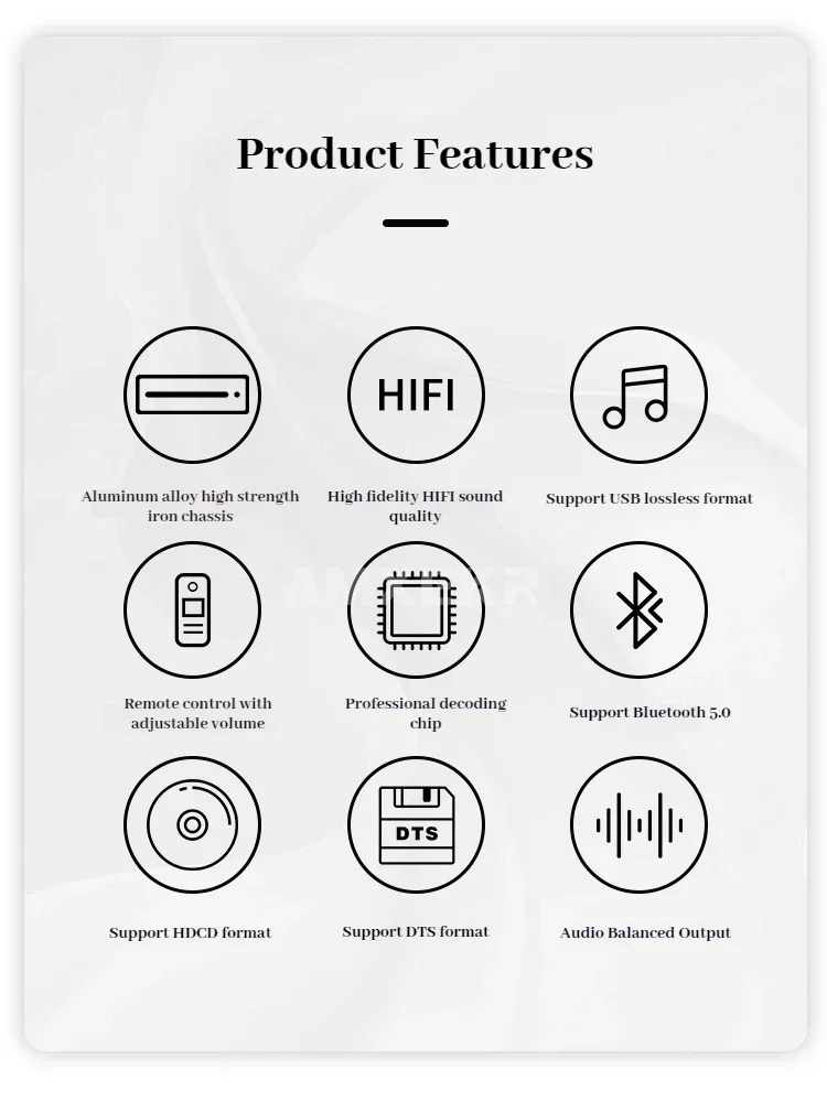 CD Player Lossless HIFI Balanced Output 196kHz/24bit Home Record Player Bluetooth 5.0 with Remote Control DSD256