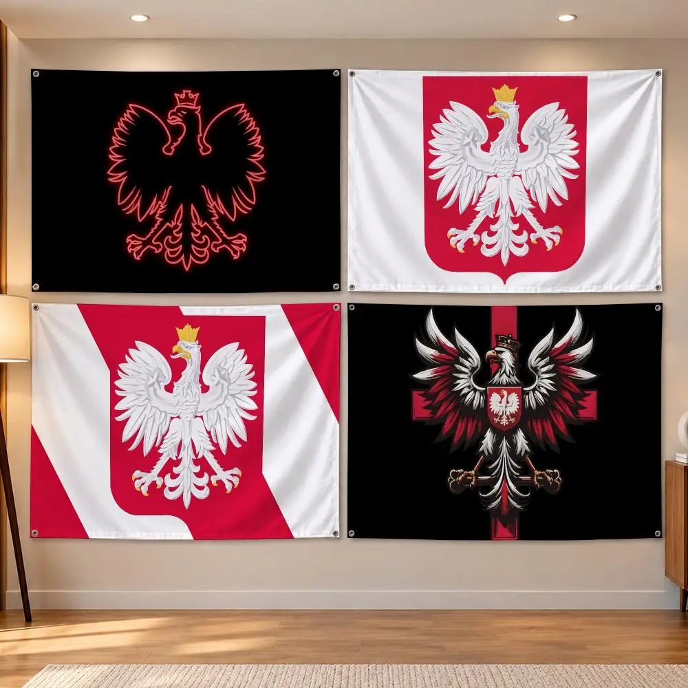Emblem Polish Patriotic P-Poland Emblem Flags Banner Decor for Bedroom,Garden,Party,Club,Indoor Outdoor, Fan Gift