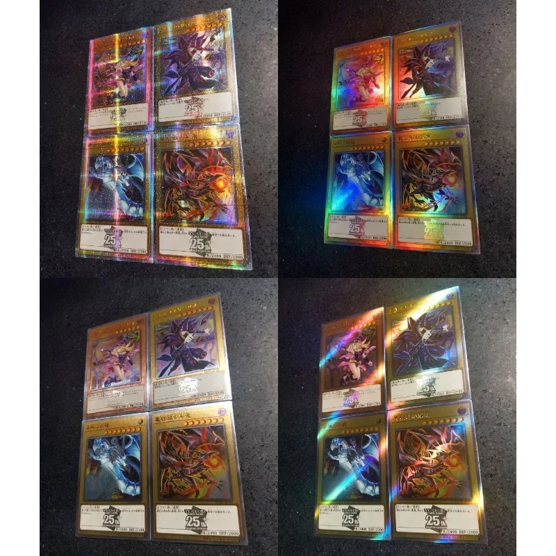 4pcs/set YuGiOh Black Magician Girl Blue-Eyes White Dragon Self Made Refraction Flash Card Anime Classics Game Collection Cards