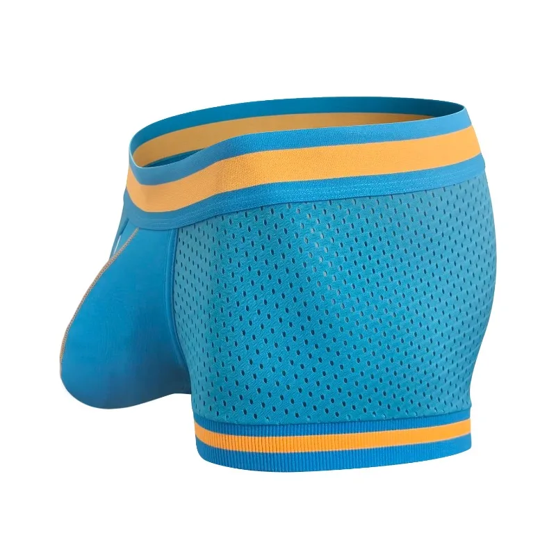 Men Mesh Breathable Boxer Briefs U Convex Pouch Support Stretch Lightweight Quick Dry Sport Red Trunks Summer Underwear for Male