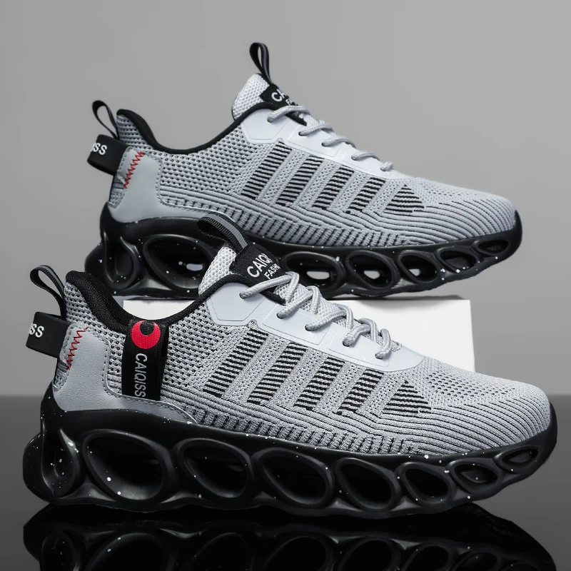 Men's Casual, Fashionable, Comfortable, Shock-Absorbing Blade-Style Shoes, Breathable Lace-Up Non-Slip Shoes, Suitable for Jogging, Daily Wear, and Gym