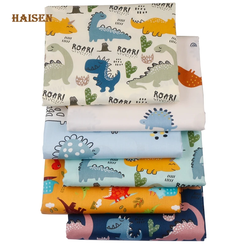 6 pz/lotto, stampato Twill di cotone Patchwork tessuto cartone animato dinosauro Calico, fai da te cucito e trapuntatura materiale del panno per il