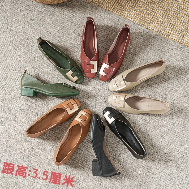 

2026 New Women's Shoes Shallow Mouth Super Soft Leather Flat-soled Leather Shoes Women's Small Square Head Women's Single Shoes