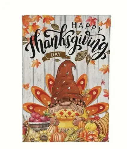 Happy Thanksgiving~ Cute Faceless Gnome Turkey Garden Flag ~ 12