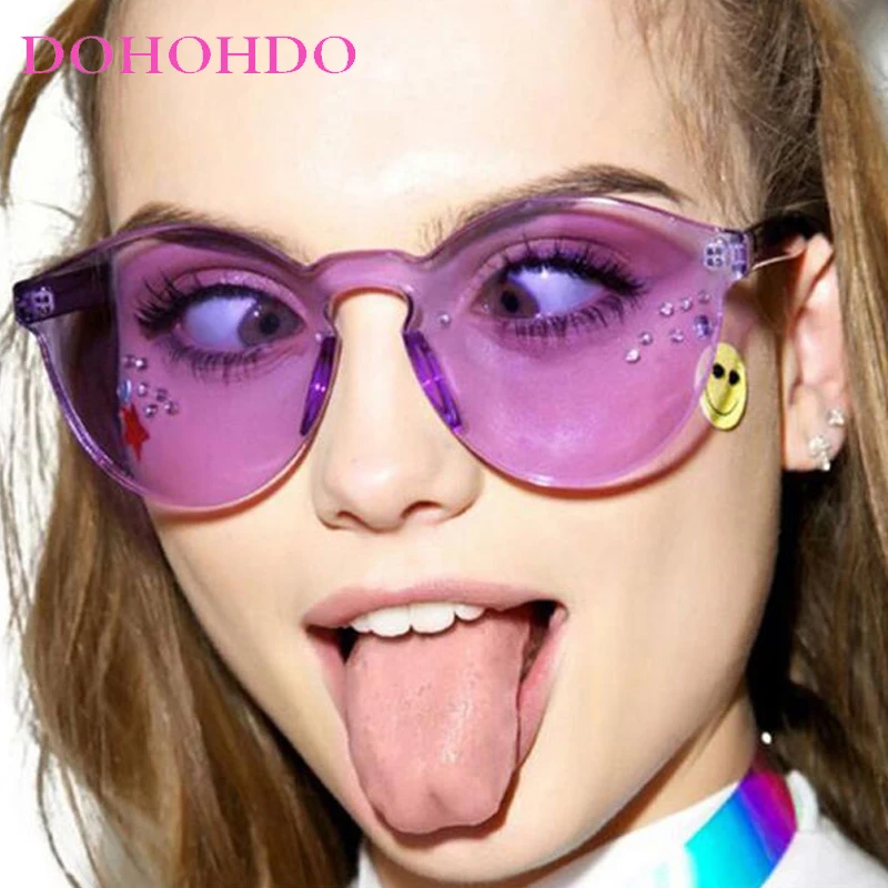 

DOHOHDO Rimless Sunglasses Women Ocean Color Lens Sun Glasses Colorful Round Frame Transparent Shades UV400 Oculos De Sol Gafas