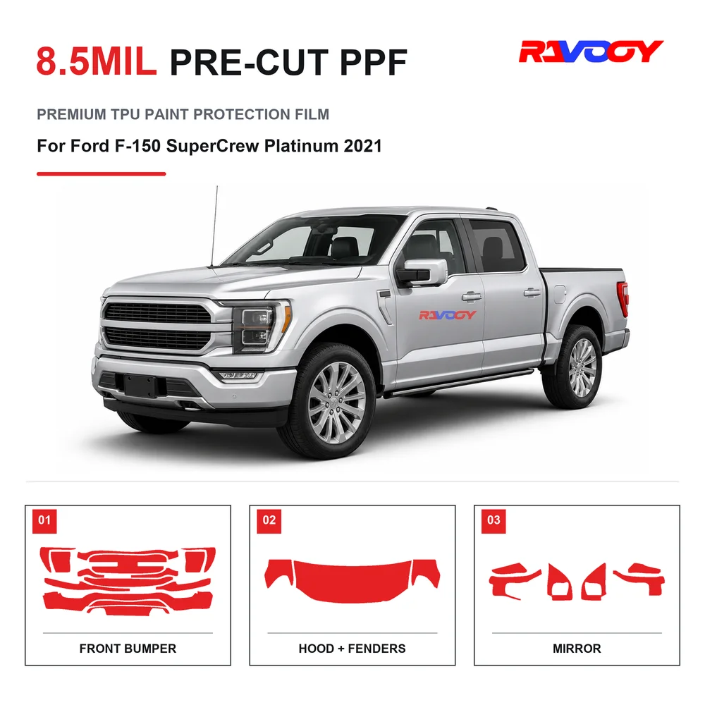 Precut PPF For Ford F-150 SuperCrew Platinum 2021 8.5mil TPU Clear Paint Protection Film Self Healing Hydrophobic UV