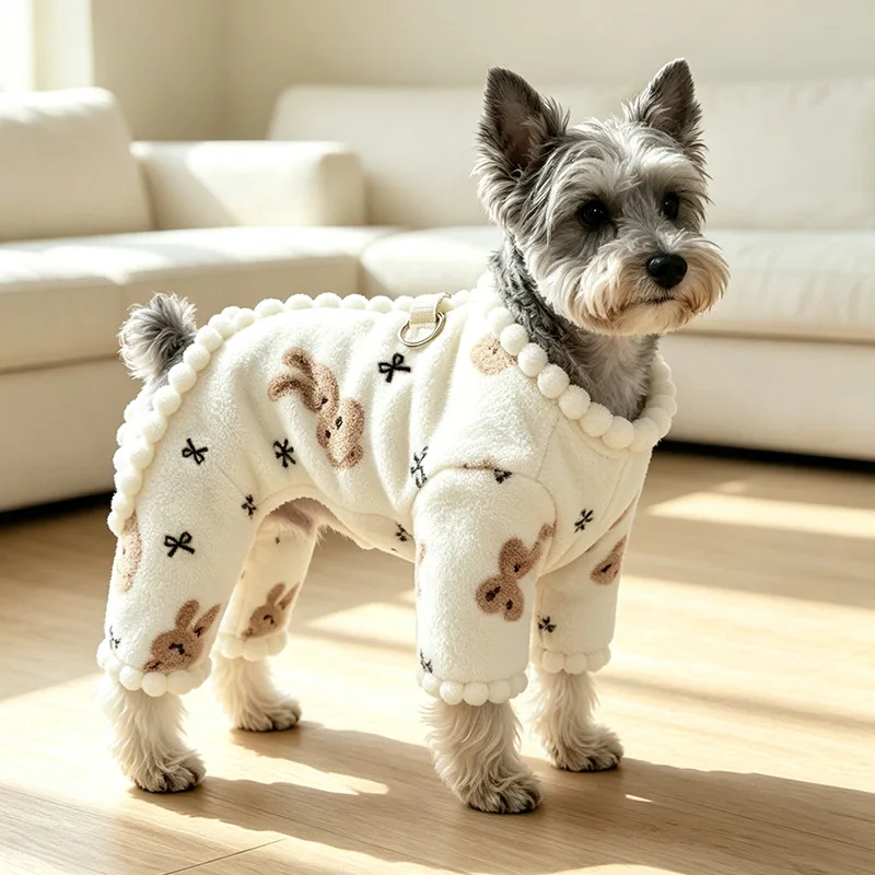 Winter Autumn Warm Four Legged Back Opening Fleece Pet Jumpsuit for Small Dogs Schnauzer Bichon Pomeranian Teddy and Cats
