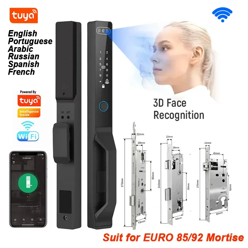 Smart Password Lock WIFI App Control Auto Lock Waterproof Face Recognition Fingerprint Smart Mortise Lock Kit