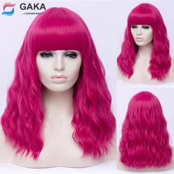 GAKA-pelucas sintéticas largas para mujer, cabellera de Cosplay con flequillo, resistentes al calor, color rosa arcoíris, ombré y rosa