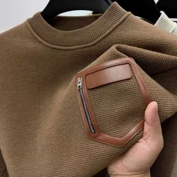 Autumn Winter Men Trendy Vintage Simple Fleece Warm Sweatshirt Y2K Casual StreetwearHoodie Solid Long Sleeve Loose Pullover Tops