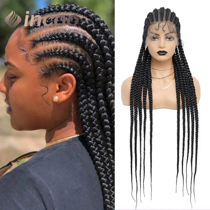 

36Inch Synthetic Jumbo Full Lace Front Wigs Knotless Cornrow Braided Wigs For Women Twist Braid Lace Wigs Box Braids Wig African