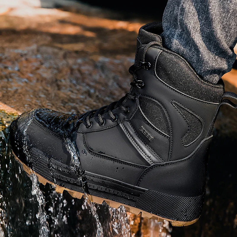 New Men's Mountaineering Boots, Anti Collision and Anti slip, Large Size Outdoor Training and Hiking Boots, High Top Breathable
