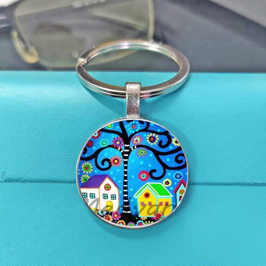 Stylish Fantasy Beautiful House Keychain Abstract Starry Sky Cabin Keychain Personalized New Home Gift Keyrings