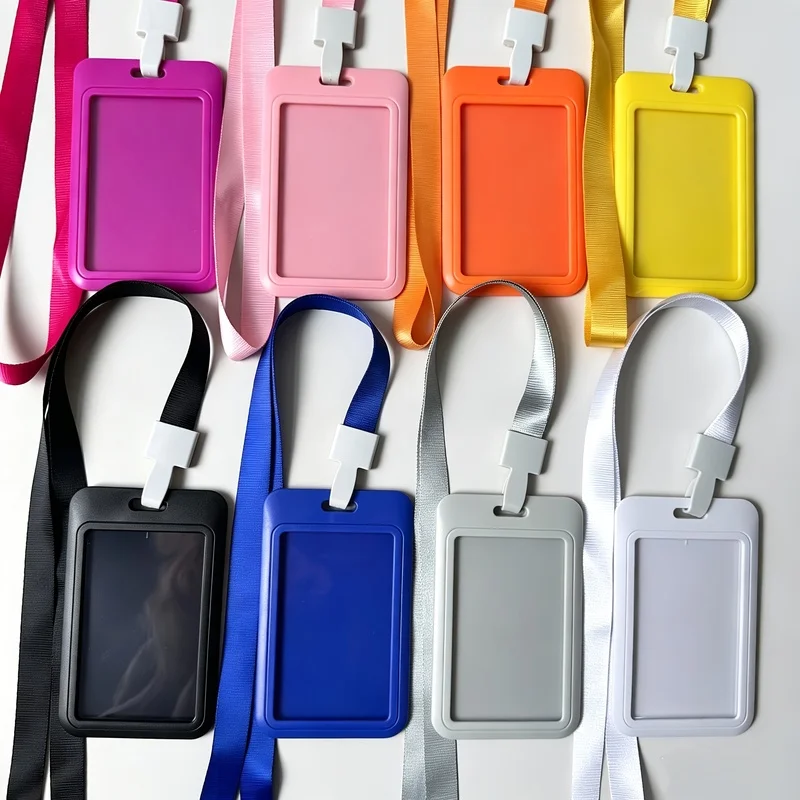 2D 1pc Vertical Sliding ABS Hard ID Badge Holder with Breakaway Neck Lanyard, Plastic Slide Open Name Tag Card Case,