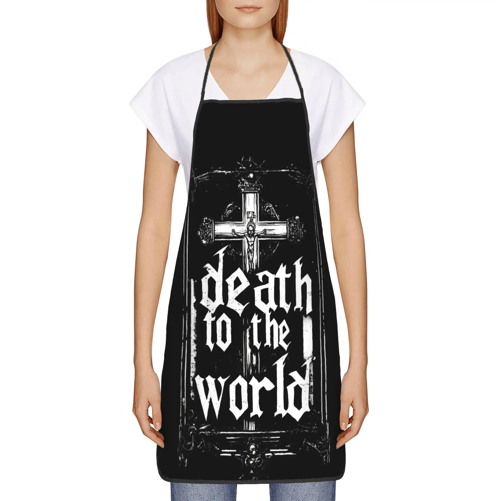 

Russian Orthodox Saying Inscriptions Skull Waterproof Bib Aprons Fashion Polyester Death to World Household Adult Male Female