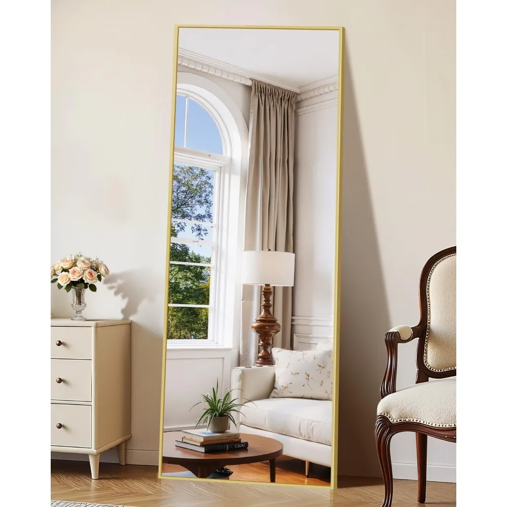 대형 전신 거울 (알루미늄 프레임, 가정용 장식 - 침실, 거실, 벽걸이 가능)