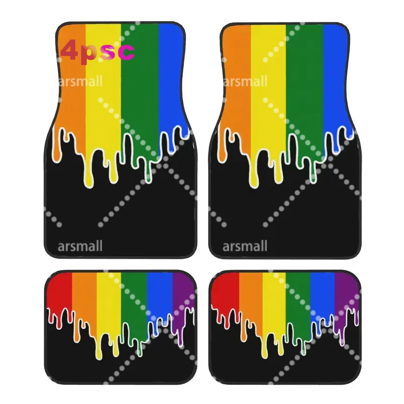 Gay Pride Flag 4PCS Crystal Velvet Car Floor Mats Set Universal Front Rear Foot Mats LGBT Rainbow Lesbian Car Protection Mat