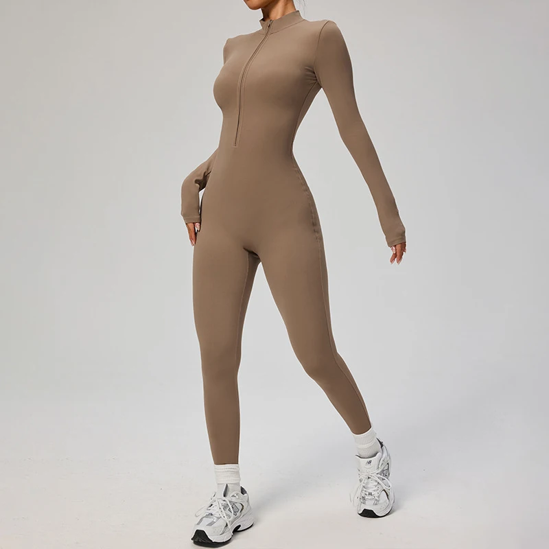 TRY TO BN Dames jumpsuit met lange mouwen, rits, shapewear bodysuit, yoga fitness, één geheel, tights, gymkleding, mono deportivo mujer