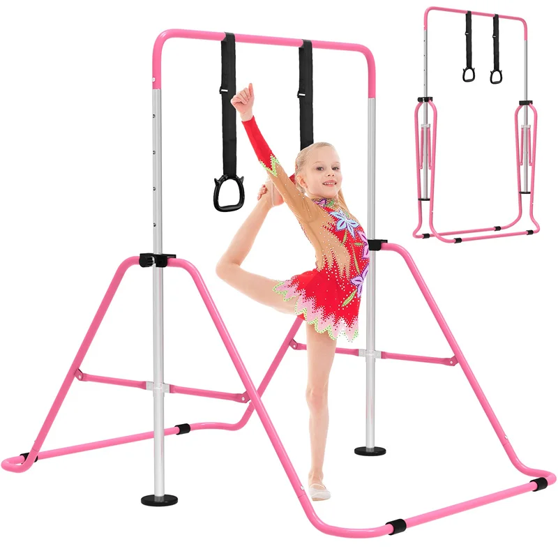 

Kid Adjustable Height Folding Home Junior Training Horizontal Gymnastics Bars with Gymnastic Rings