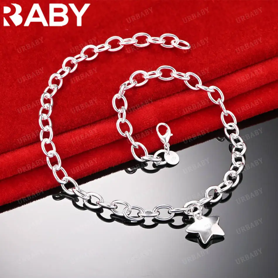 

URBABY 45cm 925 Sterling Silver Star Chain Necklace For Women Men Anniversary Gift Popular Wild Fashion Romantic Jewelry