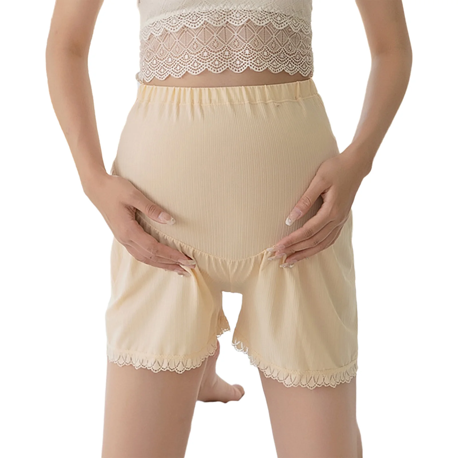 

Maternity Shorts Summer High Waist Loose Breathable Solid Color Ice Silk Thin Safety Shorts Pregnant Women Underwear Short Pants