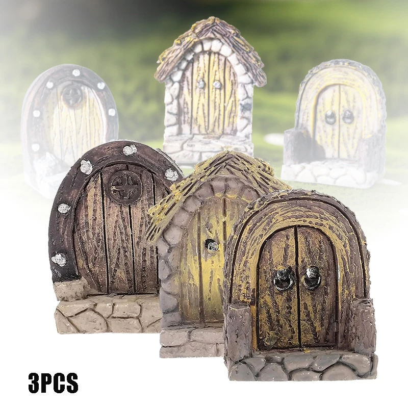 3pcs Small Wood Door Picture Frame Accessories Rustic Resin Crafts Mini Landscape Naments Home Decor Tree Stump Decorations