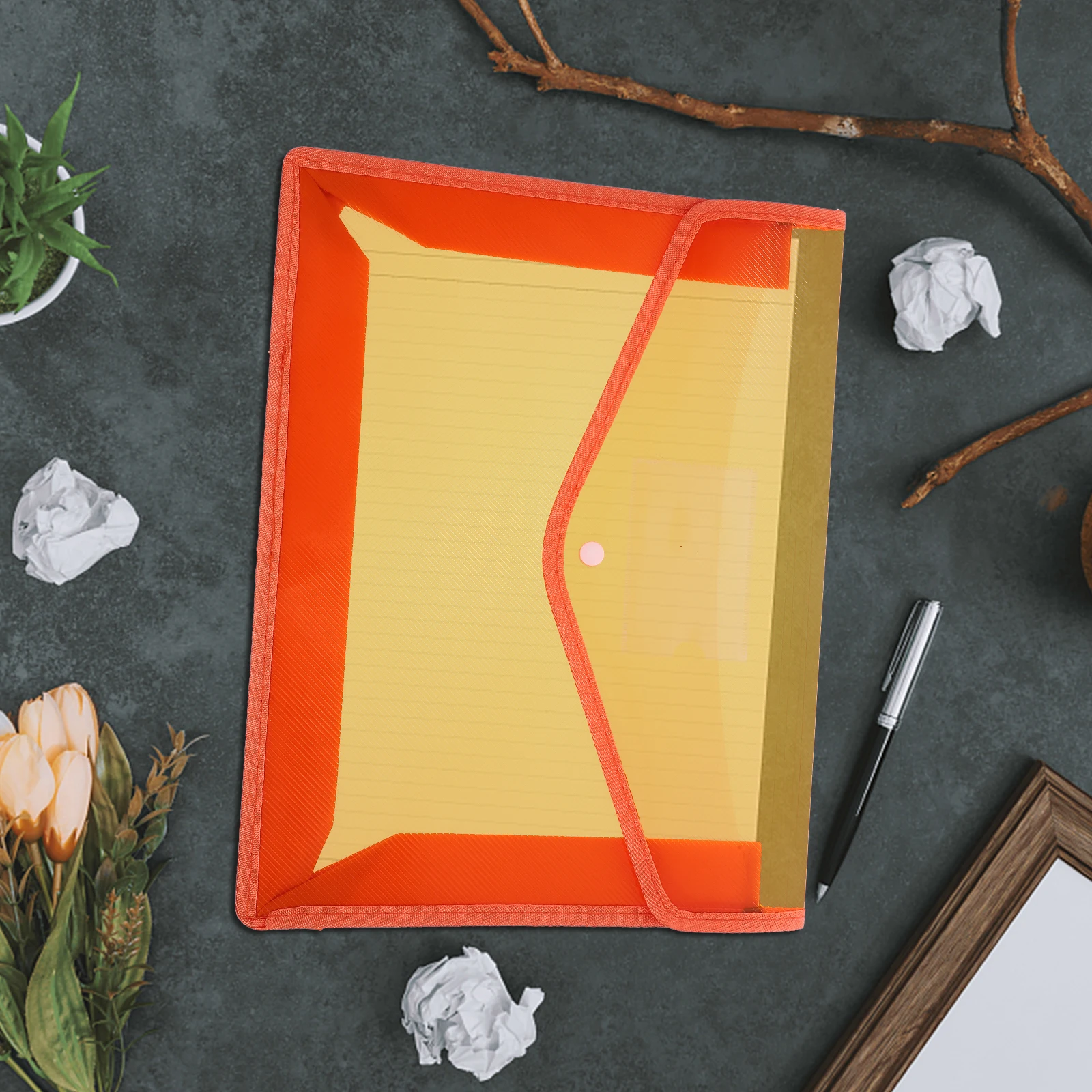 5pcs A4 Document Folders Clear Plastic Storage Bags Envelop Shape Snap Button Pen Link Socket Water