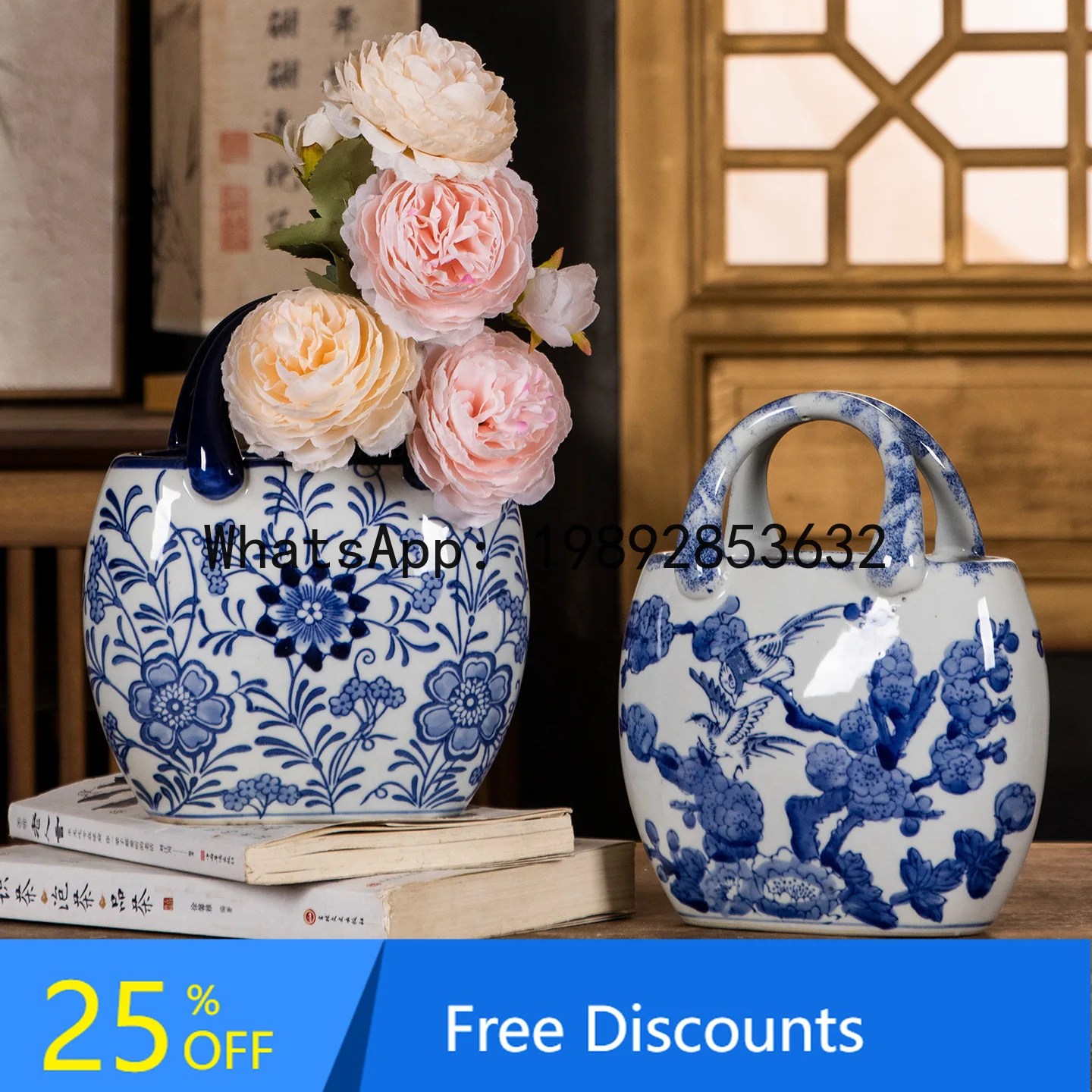 

CZ New Chinese Style Ceramic Handbag Ceramic Vase High Temperature Water Cultivation Ceramic Decoration