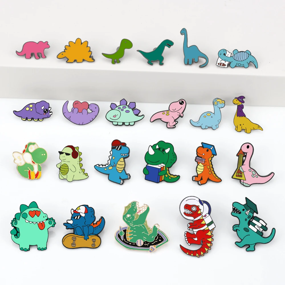 Vintage Dinosaur Series Brooch Colorful Cute Funny Animal Enamel Pins Cartoon Custom Bag Lapel Badge Gift for Kids Girls Jewelry