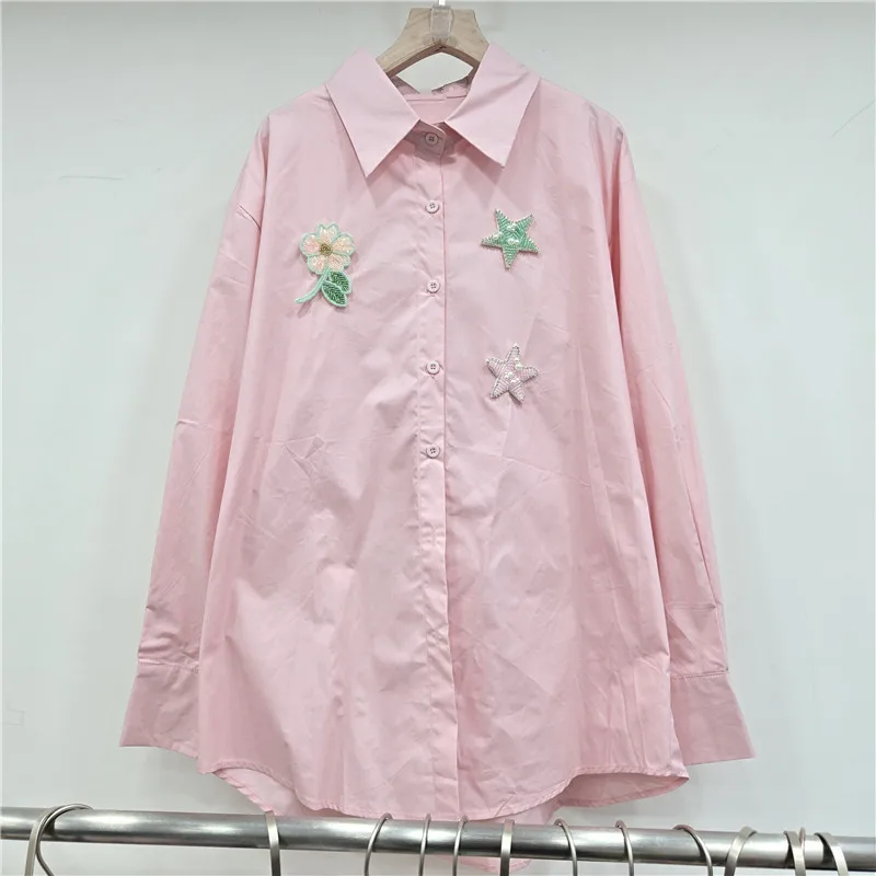 

SuperAen во французском стиле, новинка лета 202, пятиконечная звезда, цветок, бриллиант, милый дизайн, свободные модные женские рубашки поло большого размера