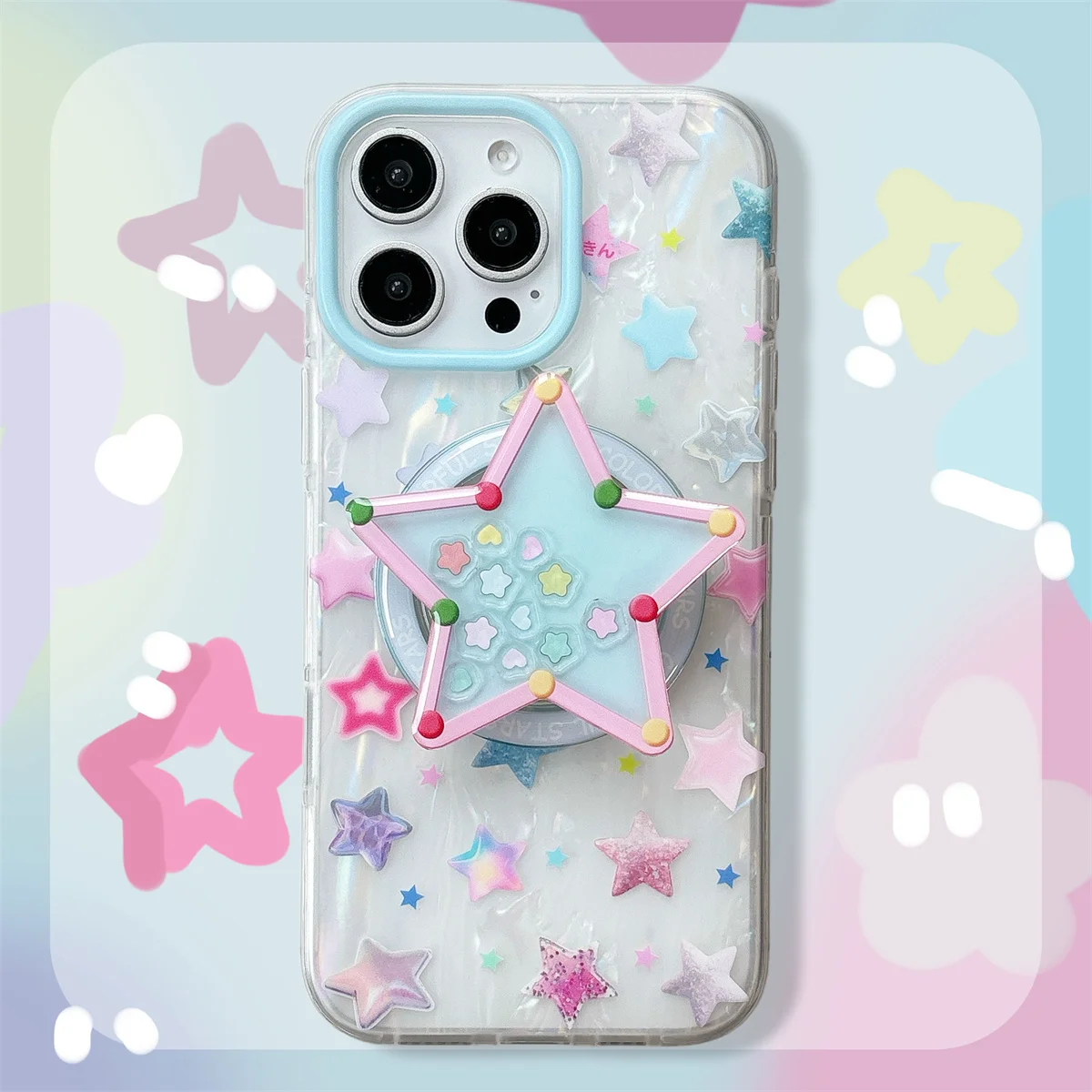 

Korean Colorful Star Magnetic Phone Case For iPhone 16 Pro 15 14 Pro Max Back Cover with Stand Holder For Magsafe Cases Capa