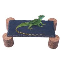 Turtle Basking Rock With Cork Stake Reptile Basking Slate Humid-Proof Resting Habitat Climbing Hiding Cave For Gecko Tortoise