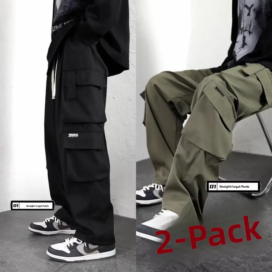 

Spring Summer Thin Men's Loose Straight Leg Multi ket Work Trousers Large Size Wide Leg Wear Resistant Tear Proof Outdoor ...