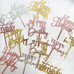 Acrylic Happy Birthday Cake Topper Heart Cake Decoration Baby Shower Party Kids Favors Decoration Supplies Birthday Decoration