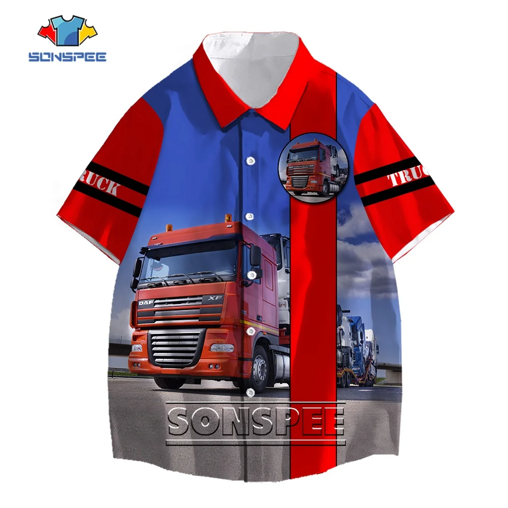 

SONSPEE Heavy Truck 3D Print Harajuku Botton Hawaii Shirt Men Women Stereo Car Oversize Shirt Punk Short Sleeve Oversize Blouse