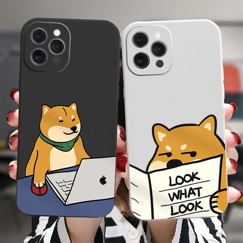 Funny Work Reading Shiba Inu Matte Phone Case For iPhone 17 Air 16 15 14 13 12 11 Pro Max Plus 13Mini Silicon Cover Shell Fundas
